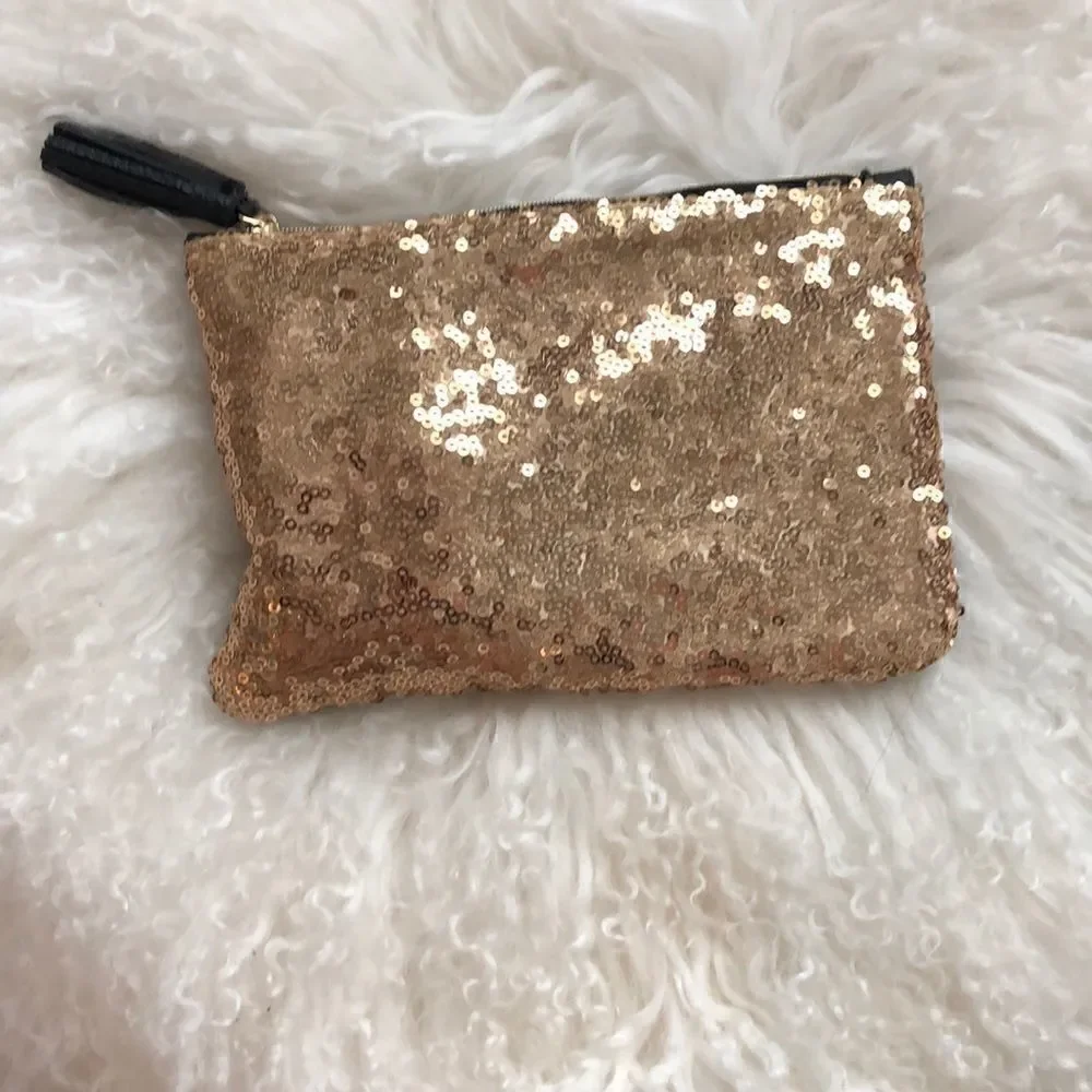 Gold sequin glitter clutch pouch